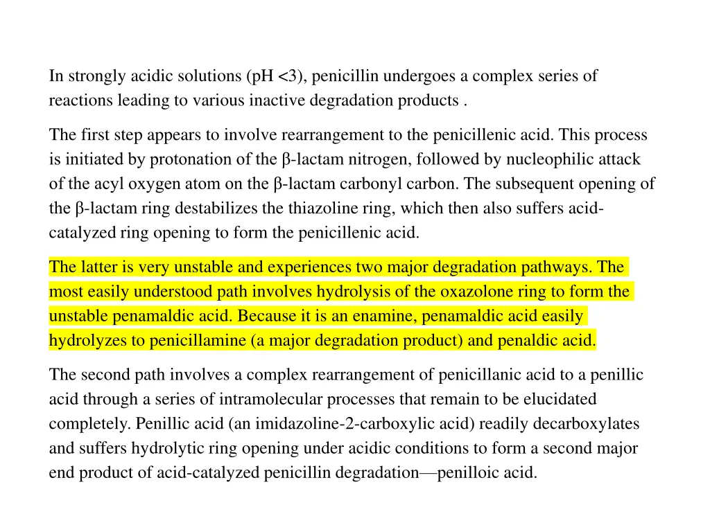 in strongly acidic solutions ph 3 penicillin