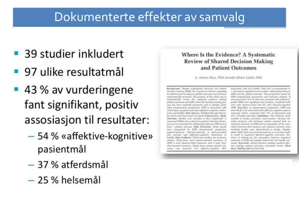 dokumenterte effekter avsamvalg