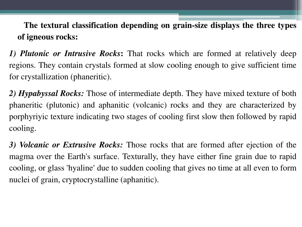 the textural classification depending on grain