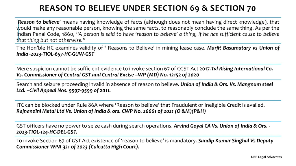 reason to believe under section 69 section 70