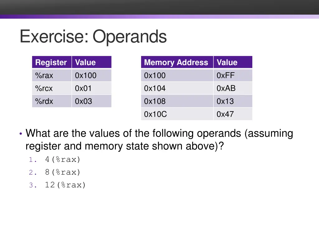 exercise operands 1