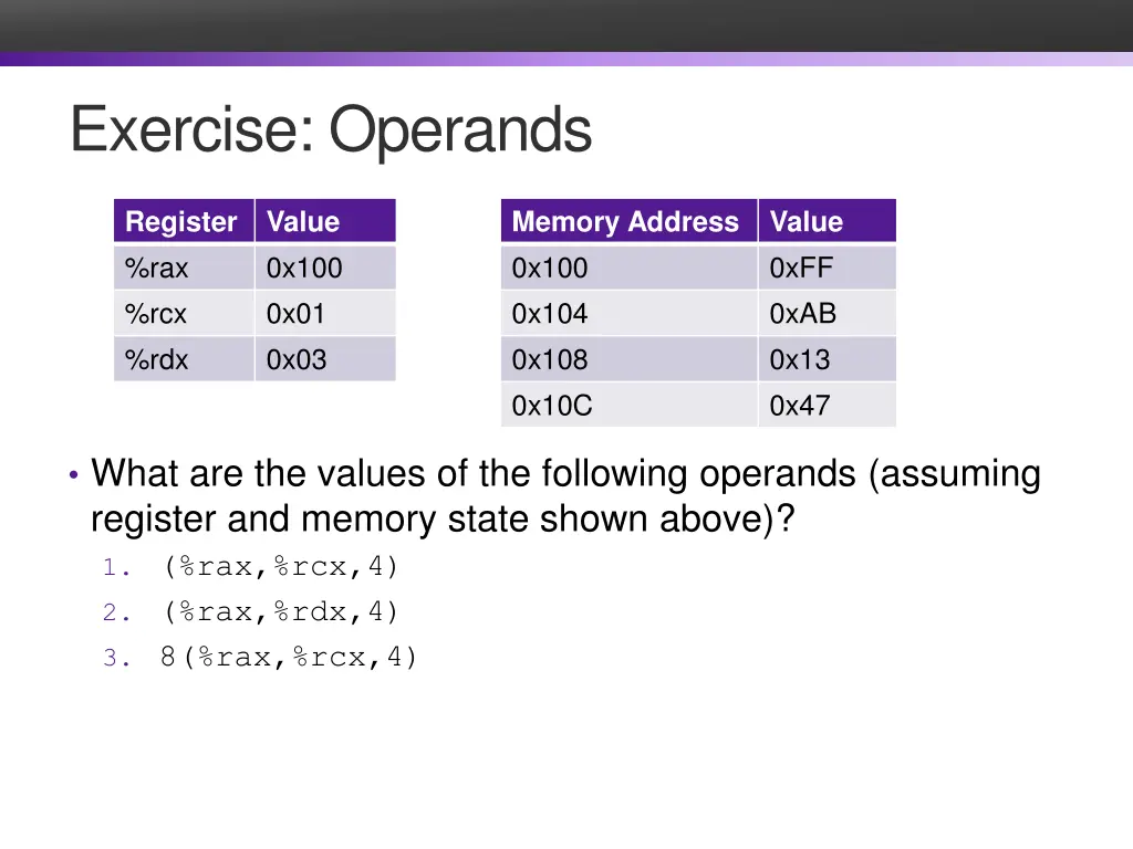exercise operands 2