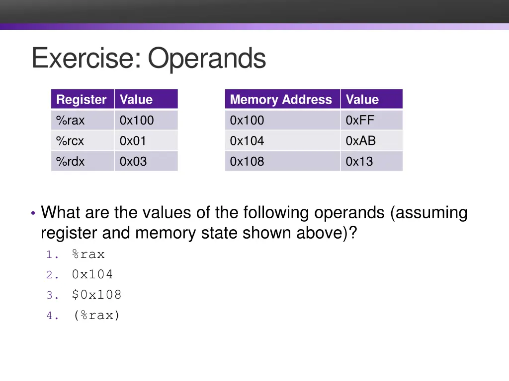 exercise operands