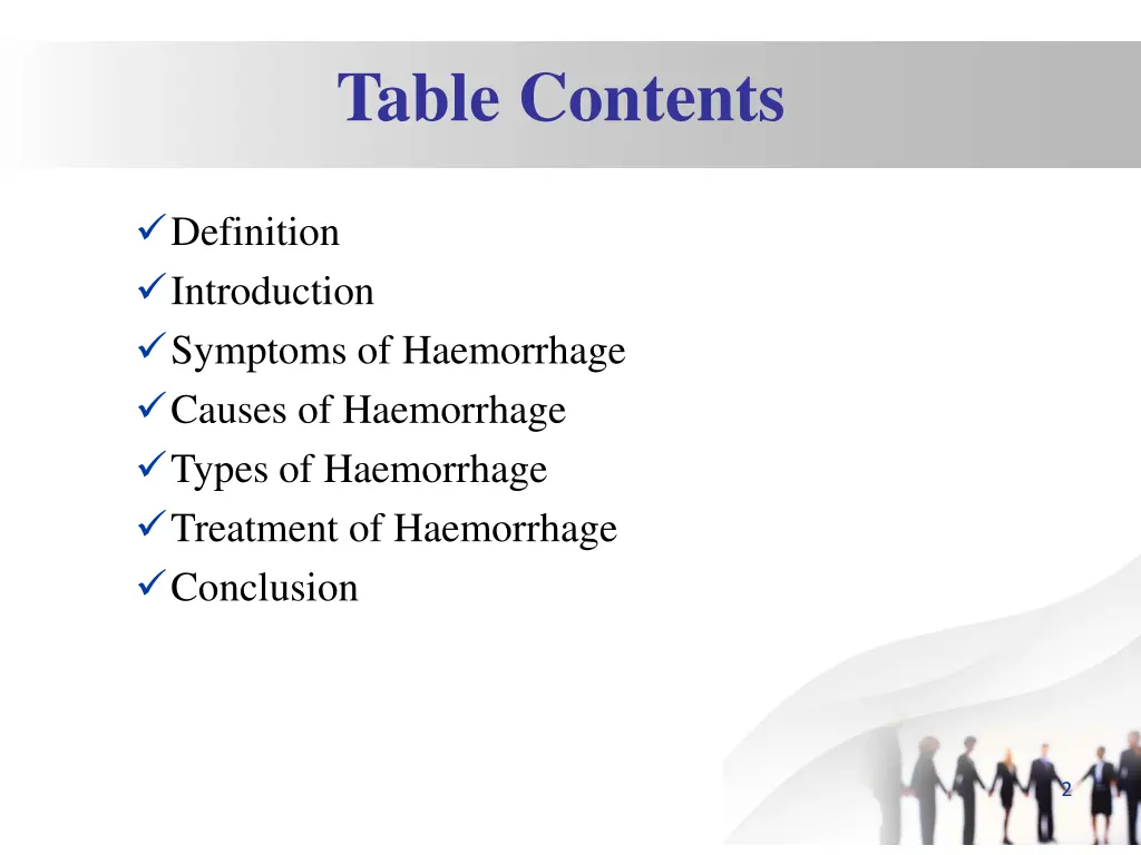 table contents