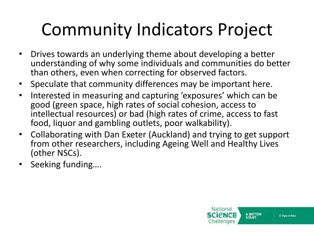 community indicators project