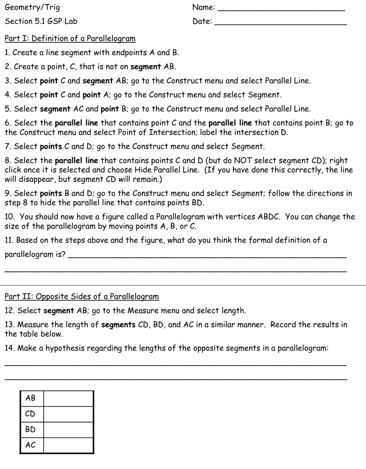 geometry trig section 5 1 gsp lab