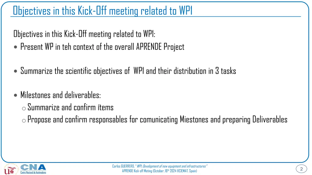 objectives in this kick off meeting related to wp1