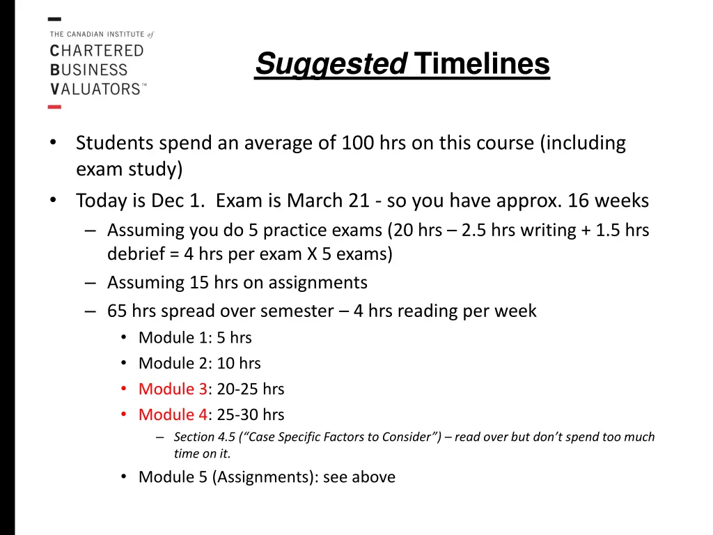 suggested timelines