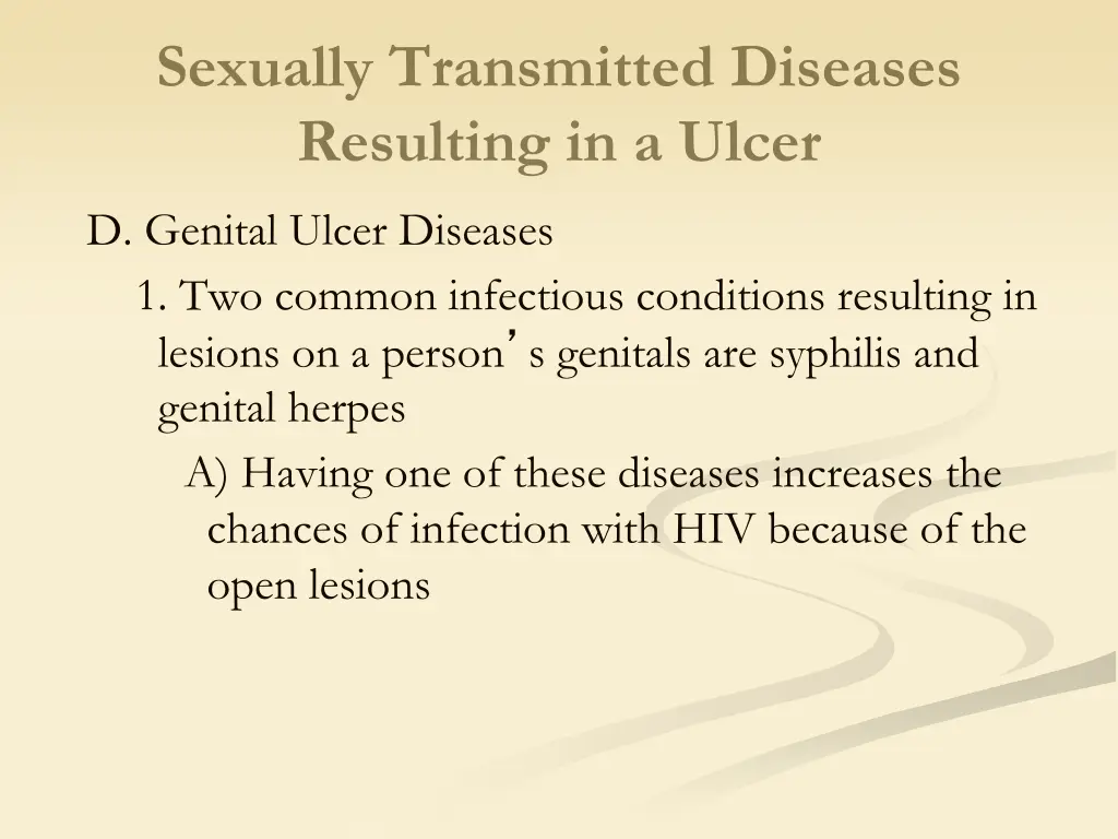 sexually transmitted diseases resulting in a ulcer