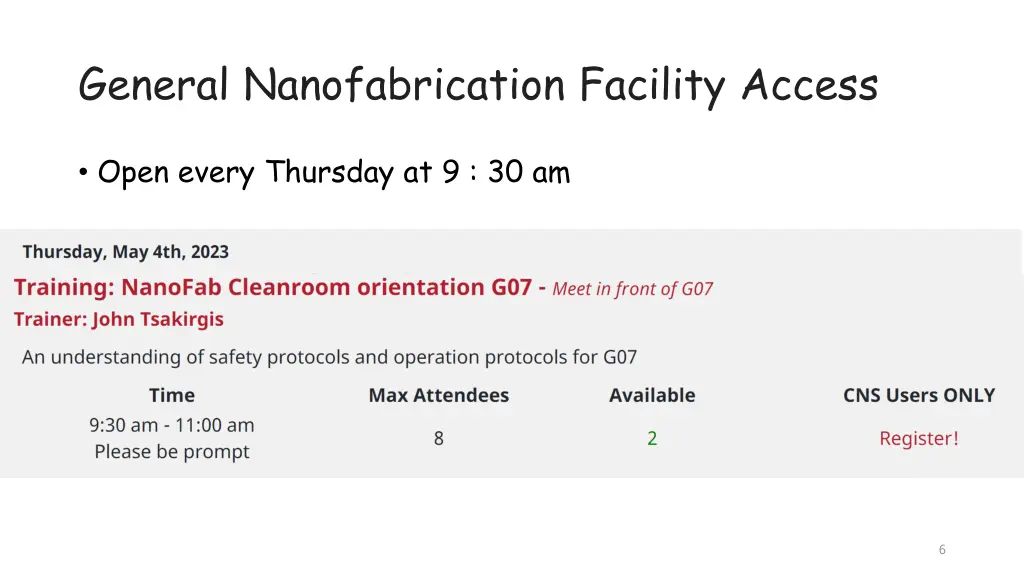 general nanofabrication facility access