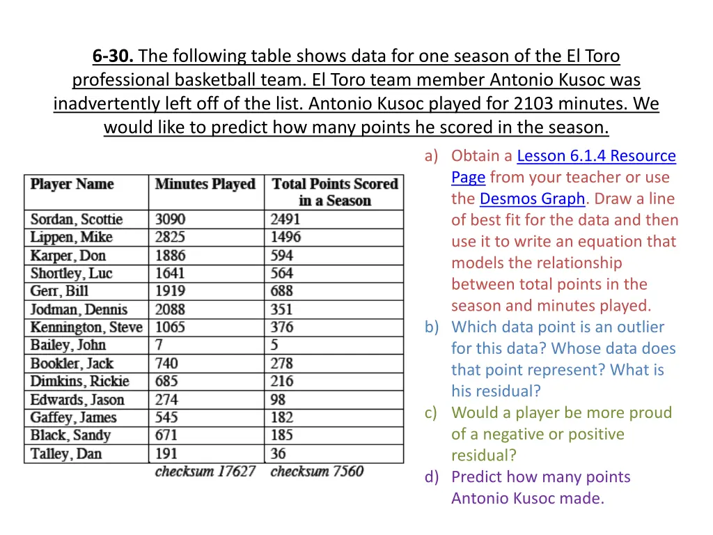 6 30 the following table shows data