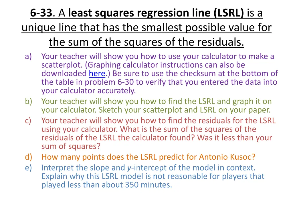 6 33 a least squares regression line lsrl