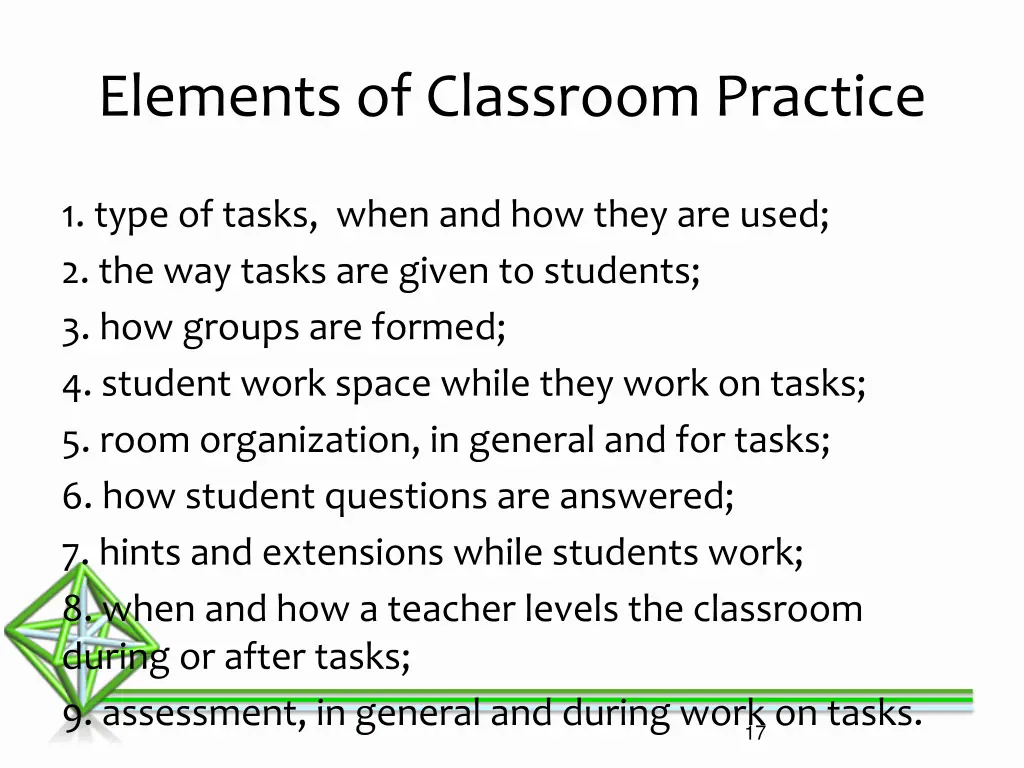 elements of classroom practice