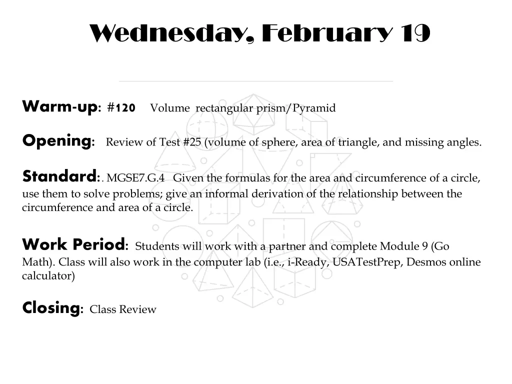 wednesday february 19