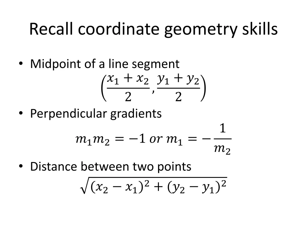 recall coordinate geometry skills