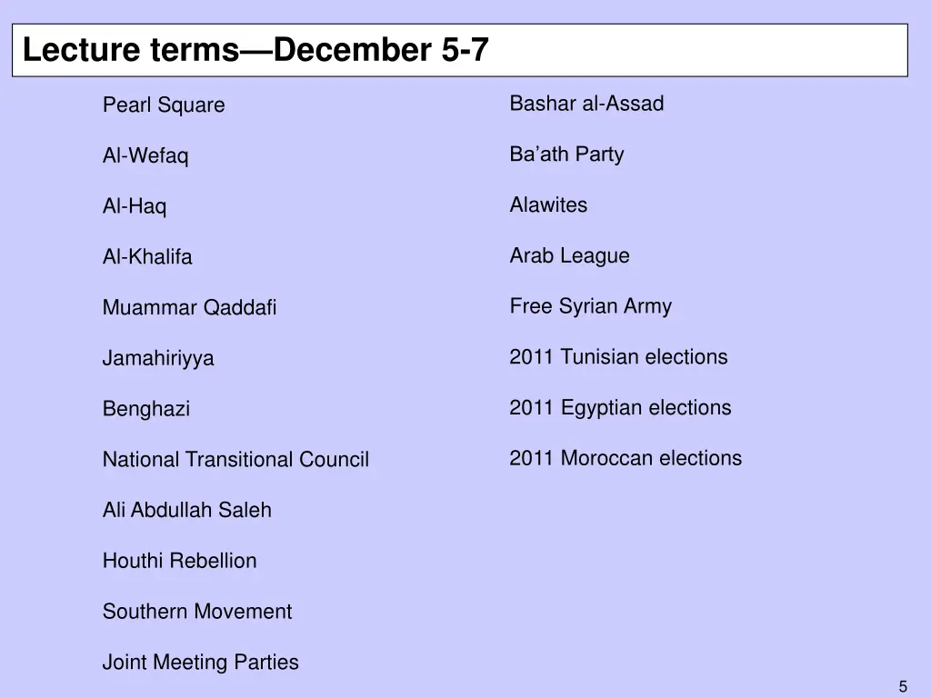 lecture terms december 5 7