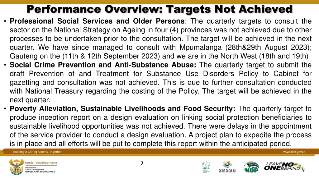 performance overview targets not achieved 1