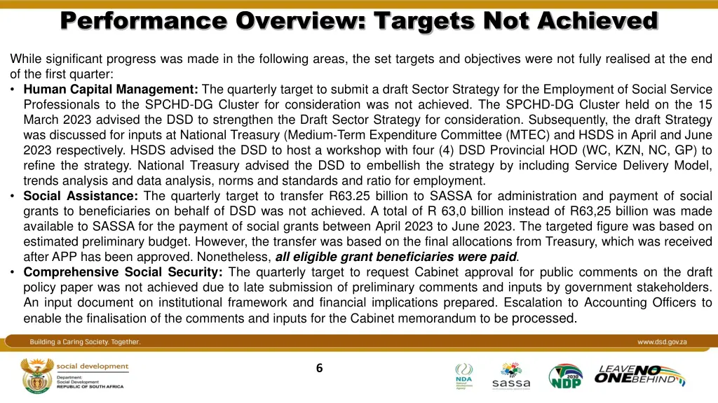 performance overview targets not achieved