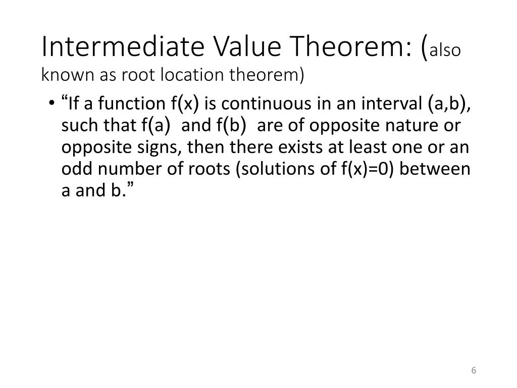 intermediate value theorem also known as root