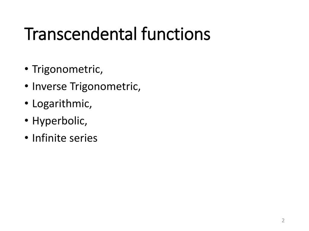 transcendental functions transcendental functions