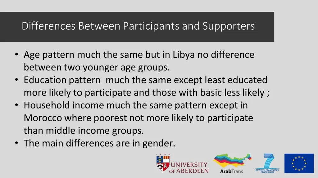 differences between participants and supporters