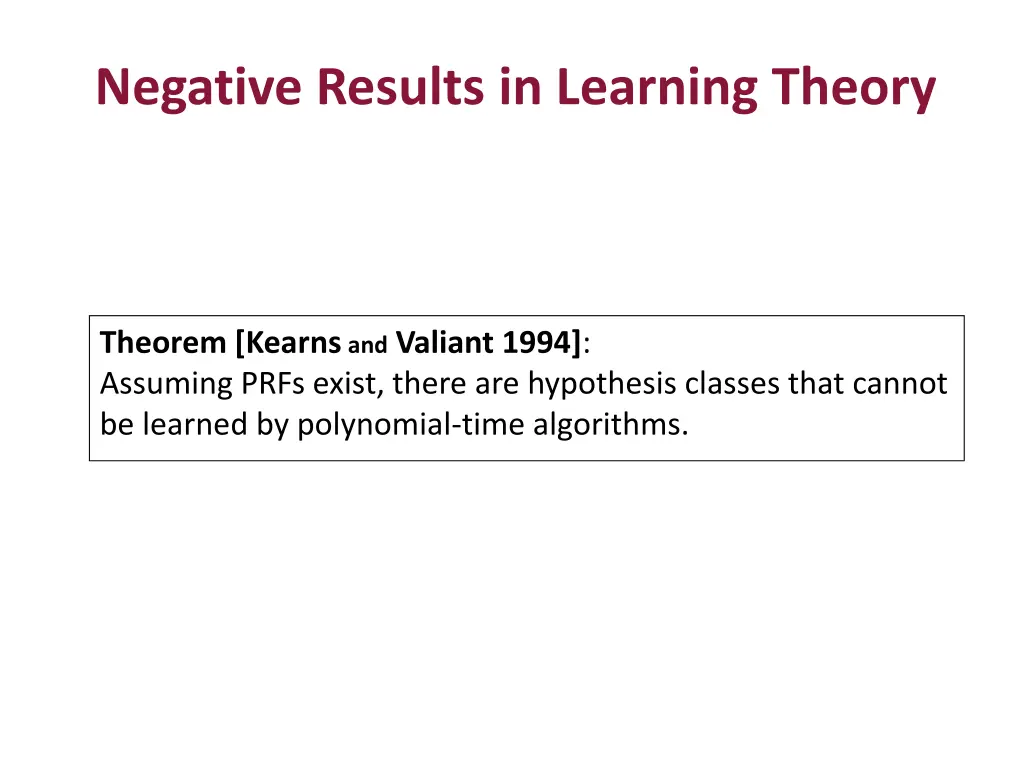 negative results in learning theory
