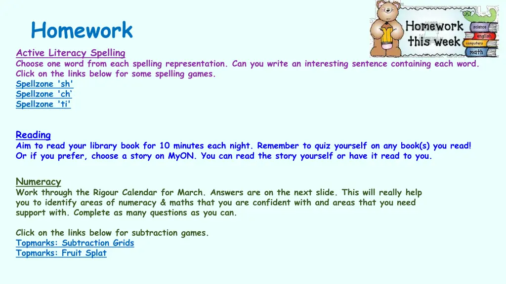 homework active literacy spelling choose one word