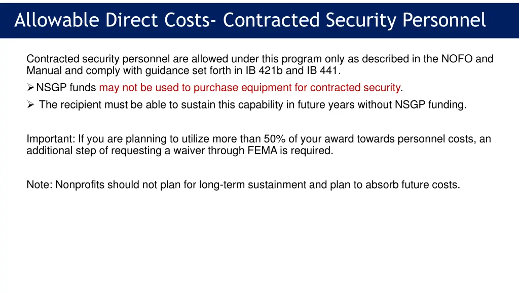 allowable direct costs contracted security