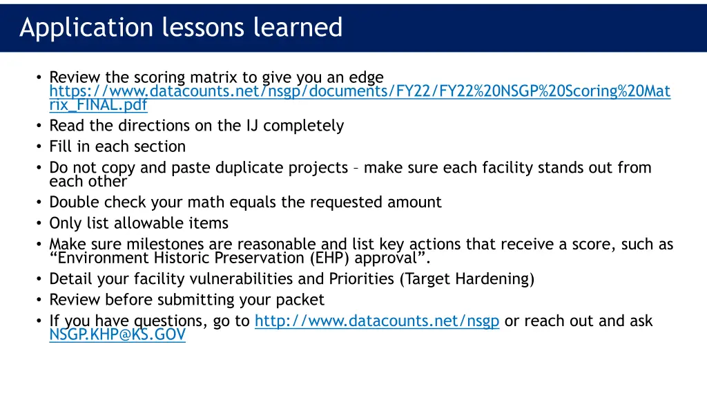 application lessons learned