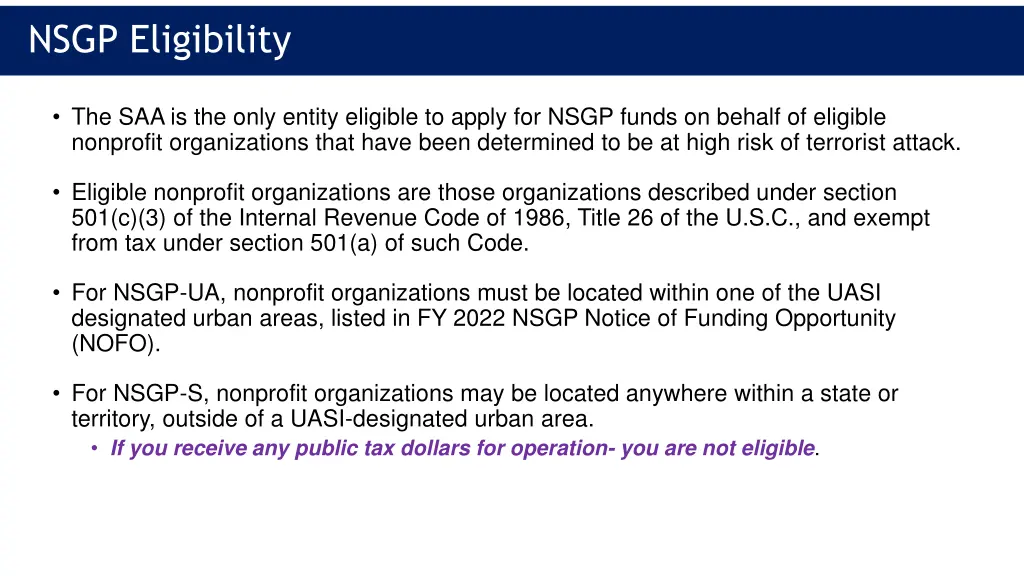 nsgp eligibility