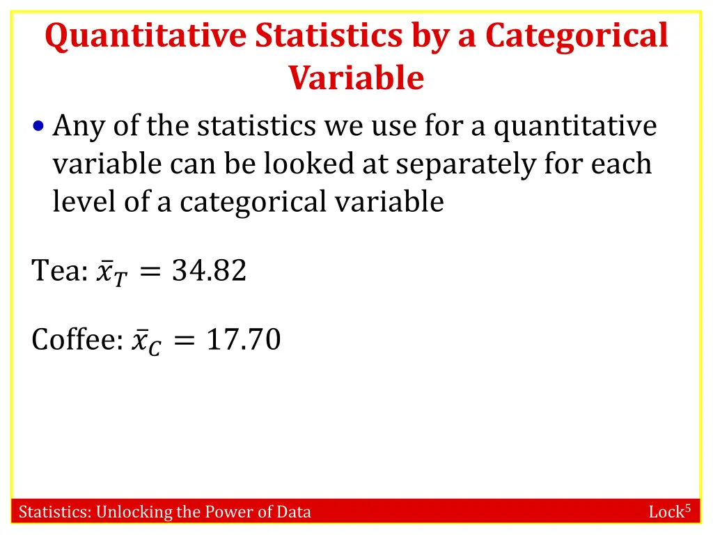 quantitative statistics by a categorical variable