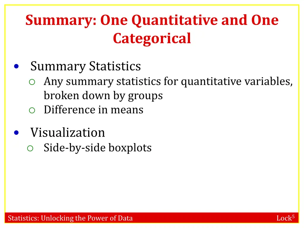 summary one quantitative and one categorical