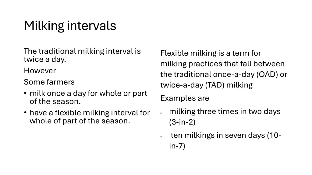 milking intervals