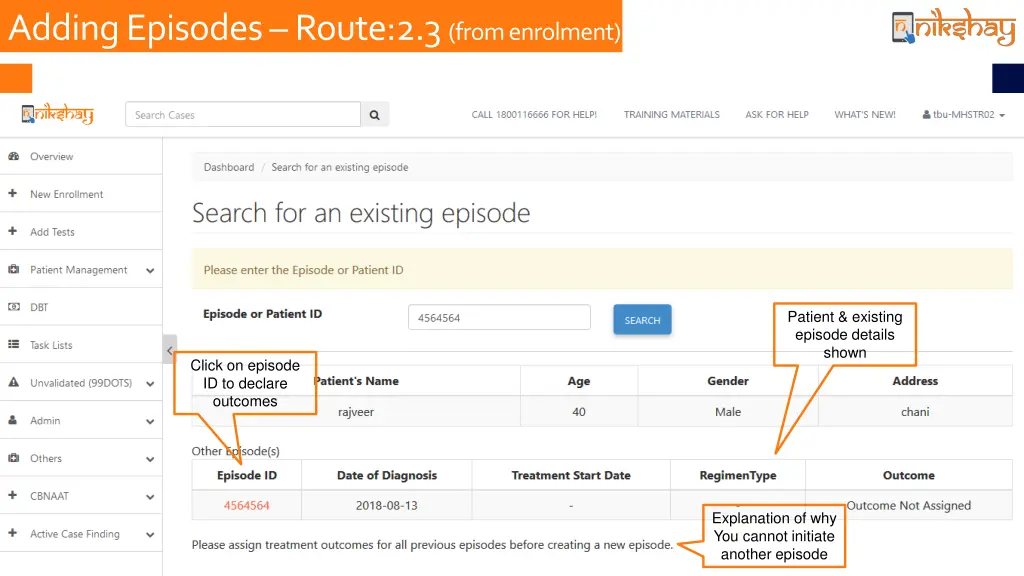 adding episodes route 2 3 from enrolment
