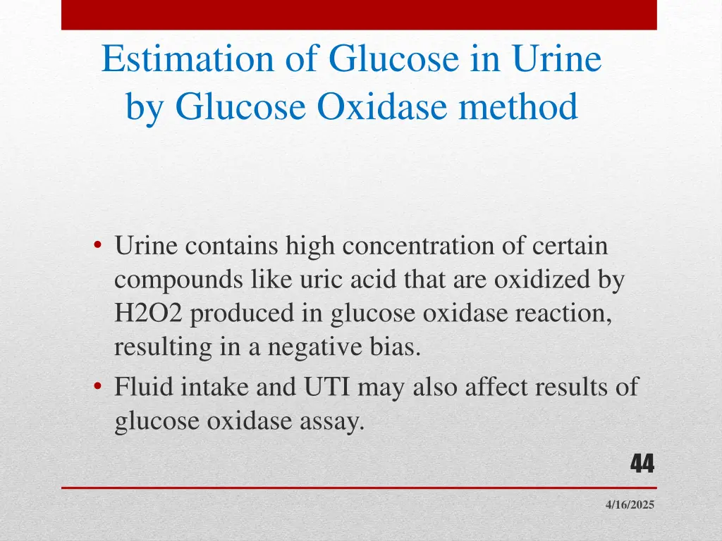 estimation of glucose in urine by glucose oxidase