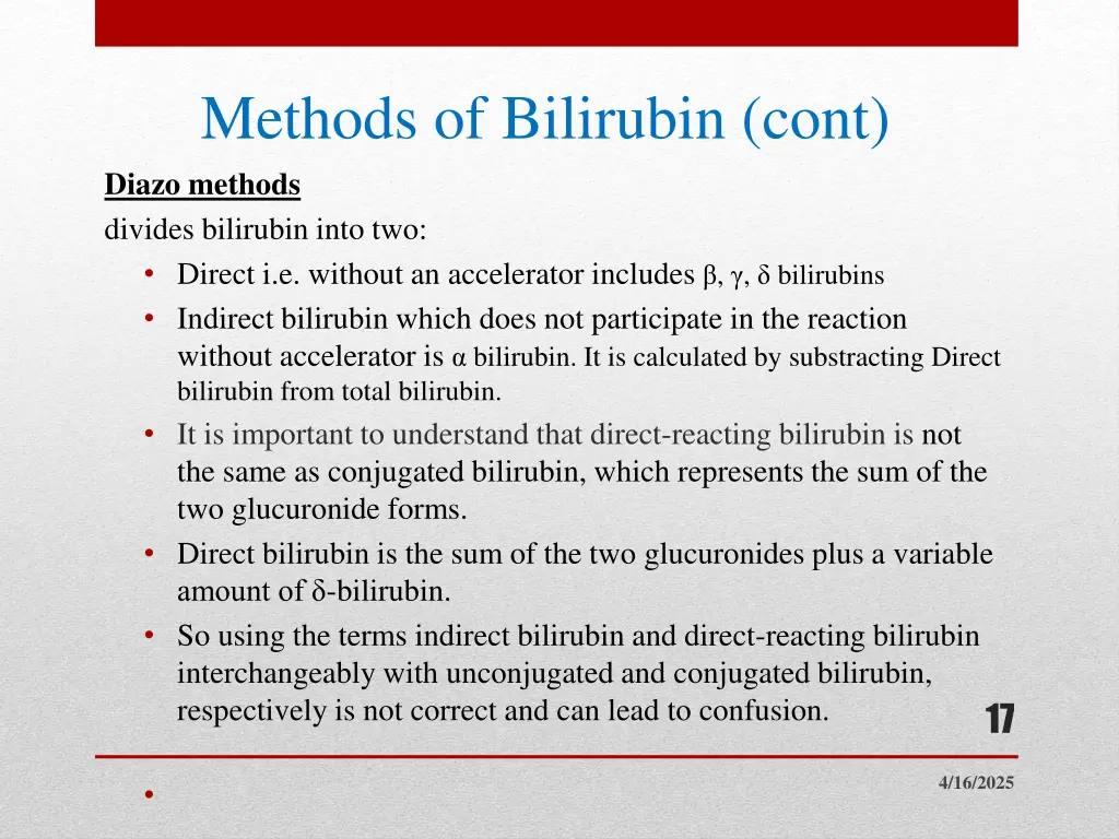 methods of bilirubin cont diazo methods divides