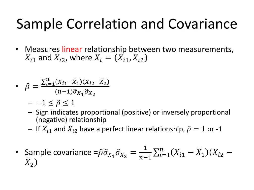 sample correlation and covariance