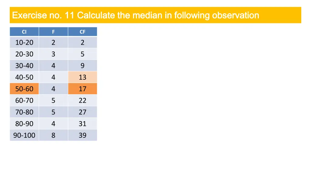 exercise no 11 calculate the median in following