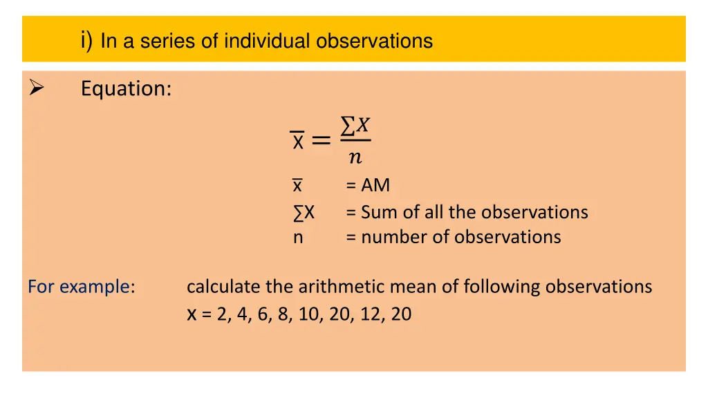 i in a series of individual observations