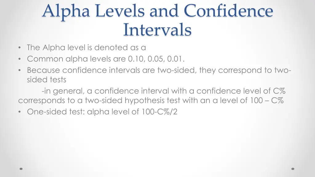 alpha levels and confidence intervals the alpha