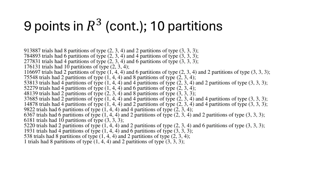 9 points in 3 cont 10 partitions