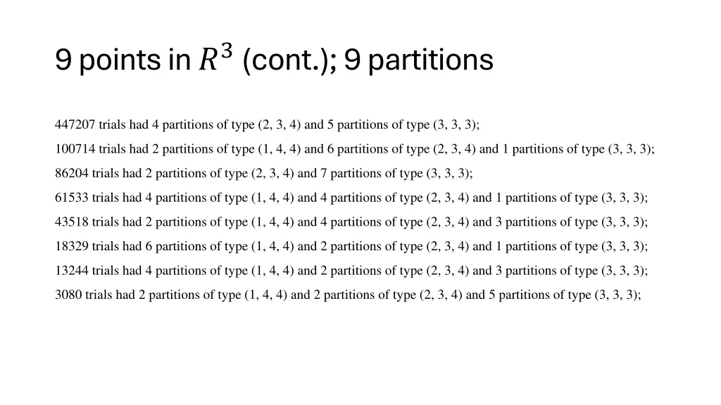 9 points in 3 cont 9 partitions