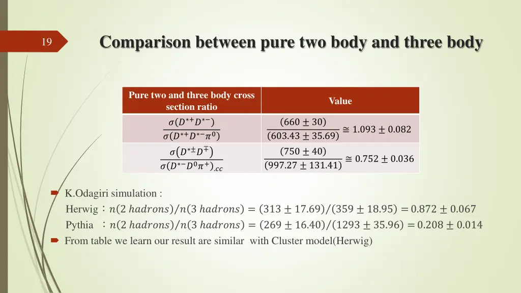 comparison between pure two body and three body