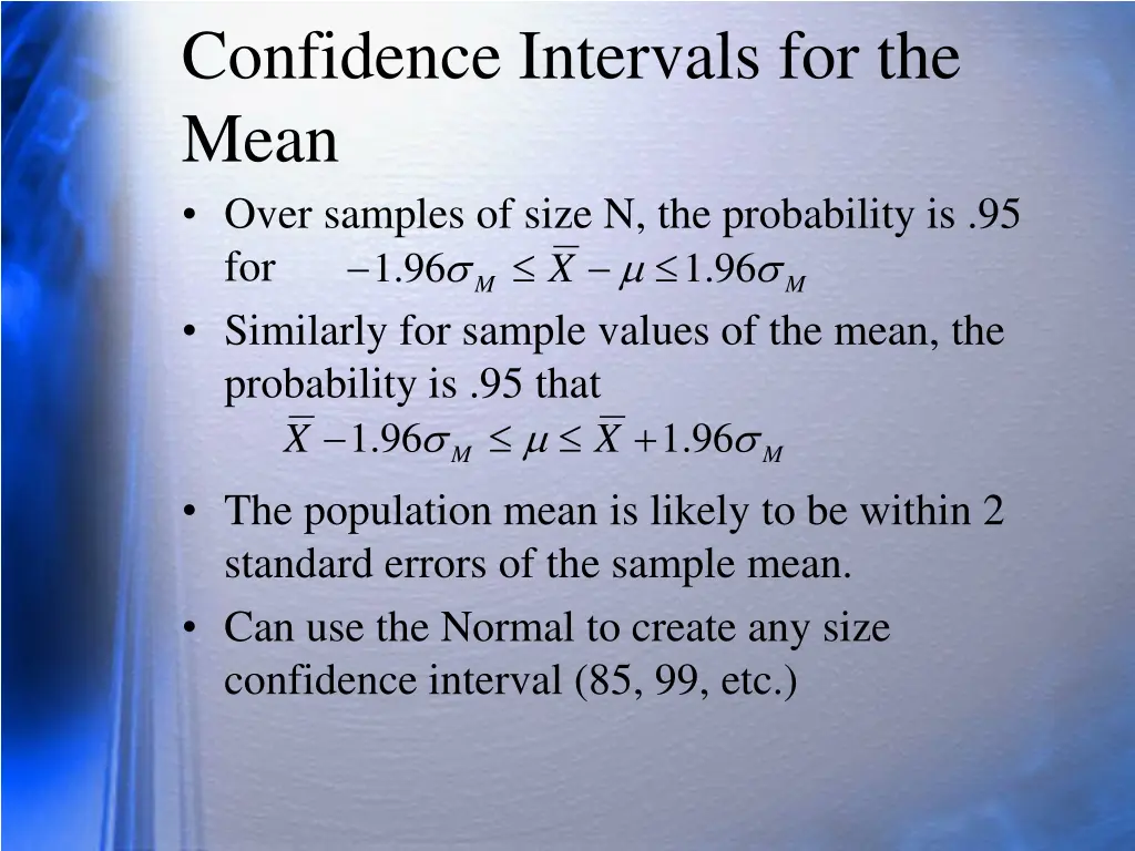 confidence intervals for the mean over samples