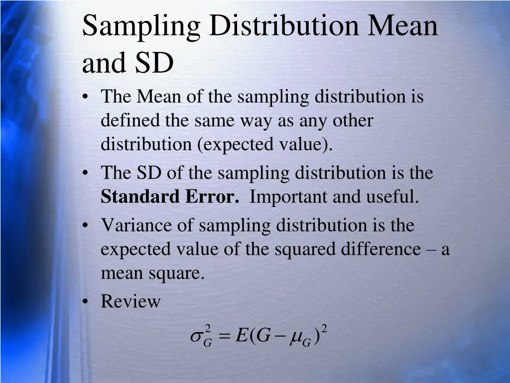sampling distribution mean and sd the mean