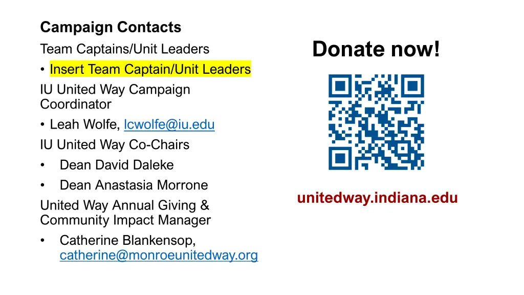 campaign contacts team captains unit leaders