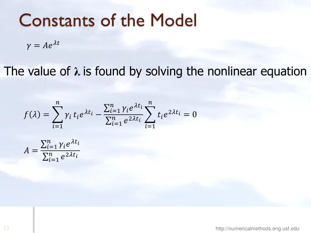 constants of the model