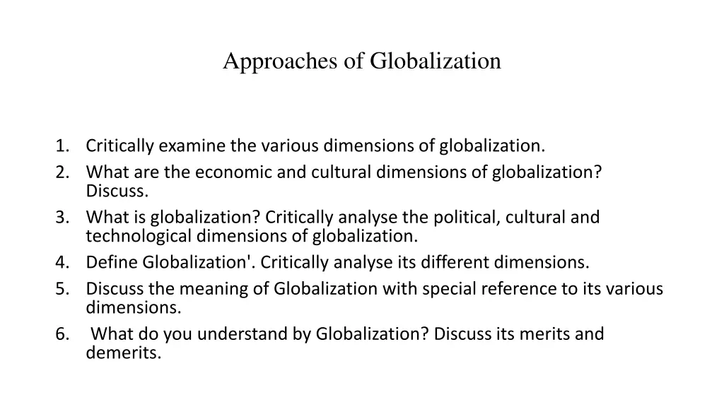 approaches of globalization