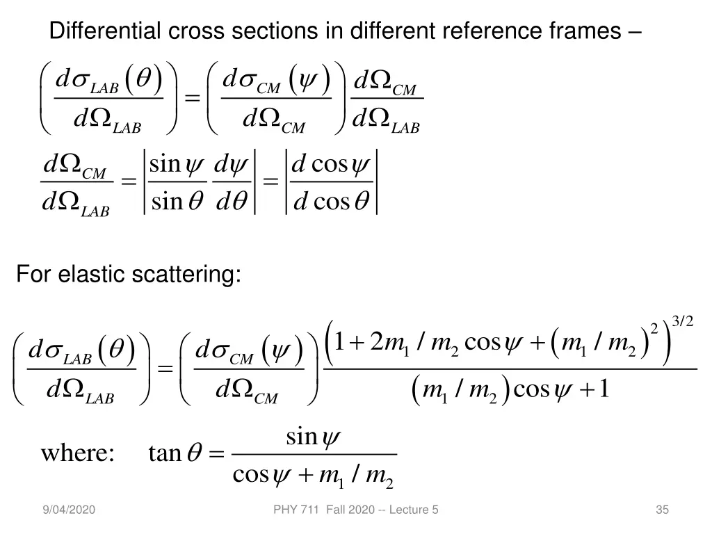 differential cross sections in different