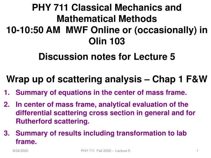 phy 711 classical mechanics and mathematical